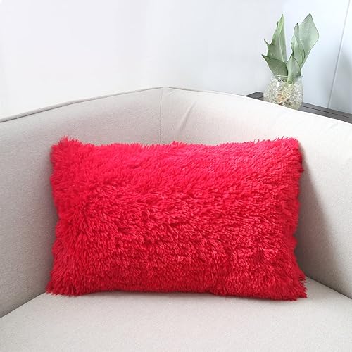 Miniatura 3 de DECOBIRD Funda de almohada de 12 x 20 pulgadas, extra suave, lumbar, peluda, de piel sintética, decoración del hogar, funda de cojín de doble cara,