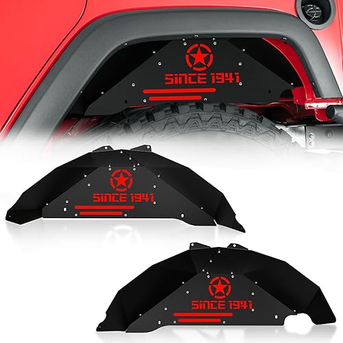 Vista 19 de Protectores de guardabarros interiores traseros compatibles con Wrangler JK y JKU Unlimited Sport Sahara Rubicon 2007-2018, protectores de barro
