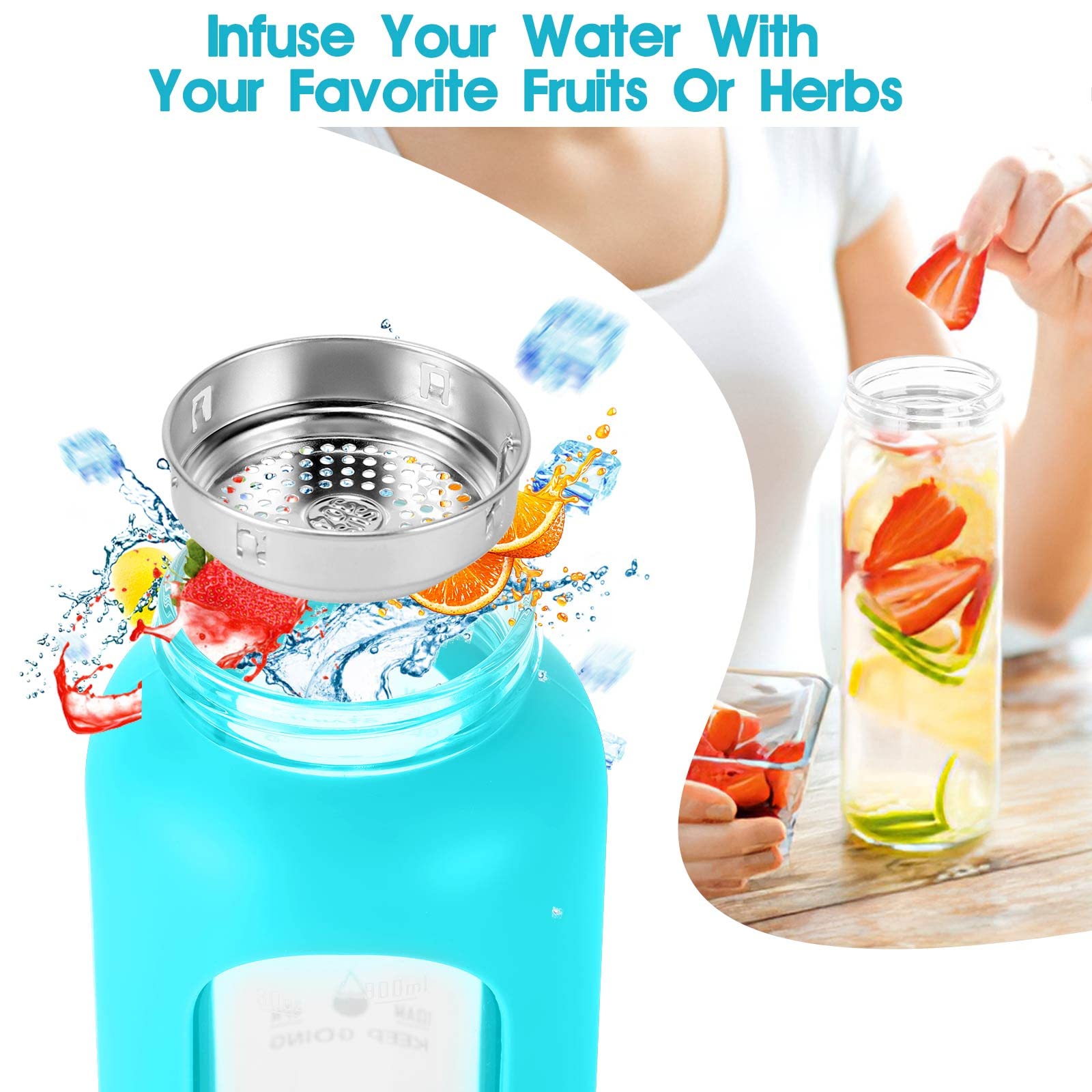 Amazon.com : SipZest 32 oz Glass Water Bottle with Straw - Motivational Water  Bottle with Time Marker & Silicone Sleeve - Reusable Tumbler Includes 2  Bamboo Lids & Fruit Infuser - 1 Pack : Sports & Outdoors