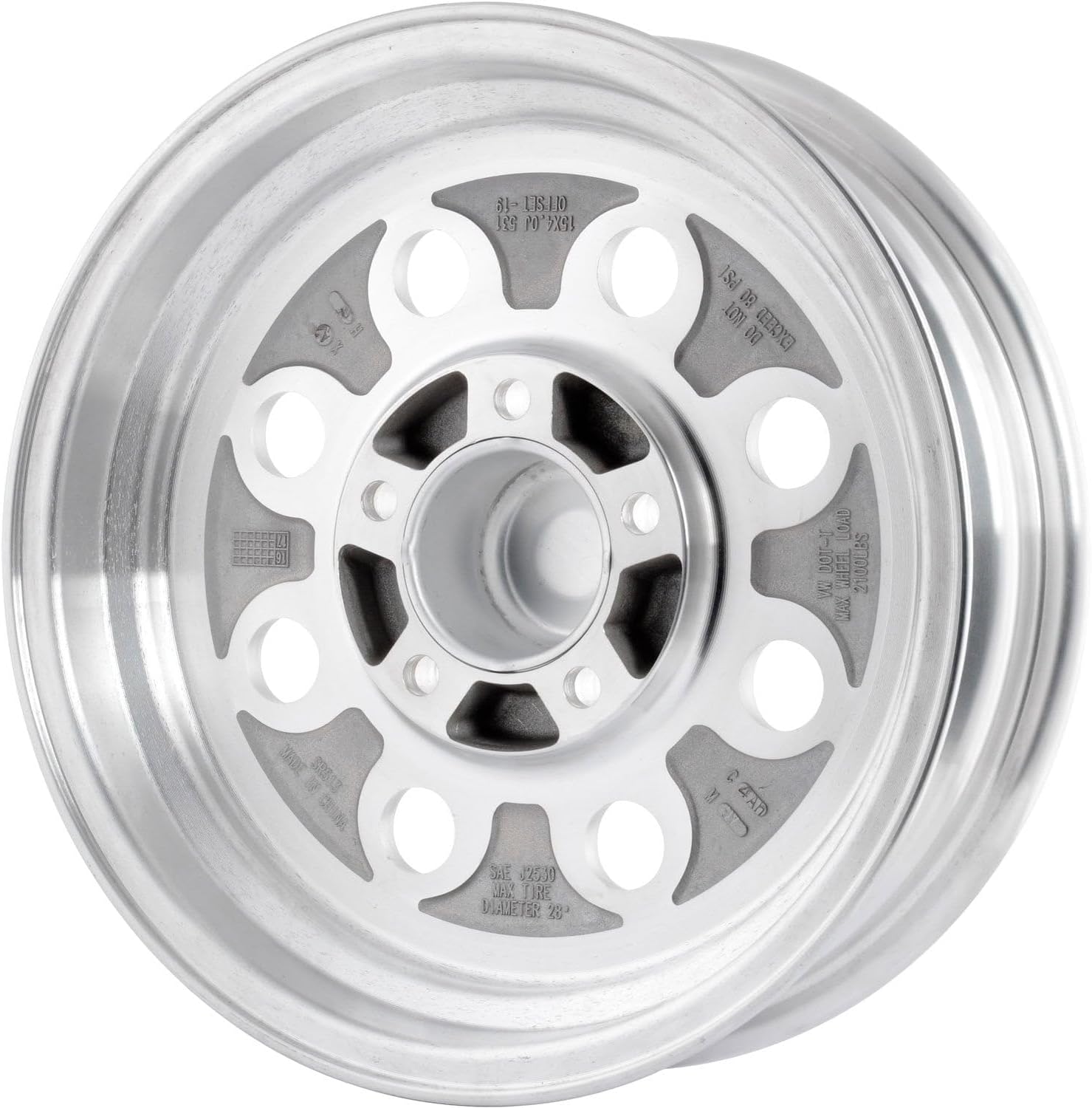 JEGS Sport Lite Aluminum Wheel 15in.x 4in.| 5 x 4.75in.Wheel Bolt Pattern Spacing | -19 mm Offset | 1.75in.Backspacing | Polished Finish | 3.27in.Center Bore | Includes Center Cap