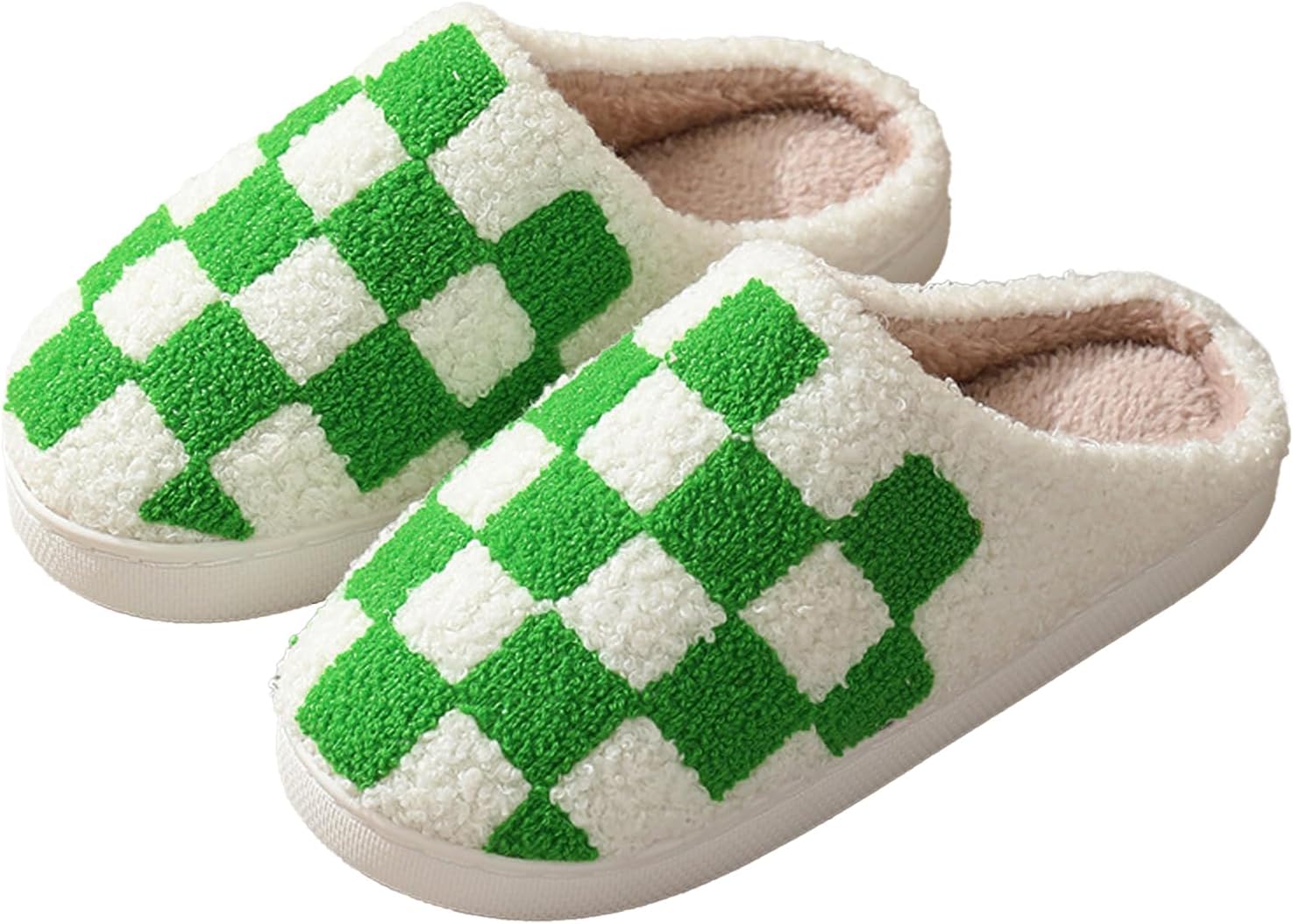 Halloween Christmas Slippers Checkered Scuff for Women and Men Holiday Indoor Bedroom Fluffy Warm Fleece Slippers Winter Soft Cozy Home Non-Slip Soft Plush Slip-on Wool Lined House Shoes