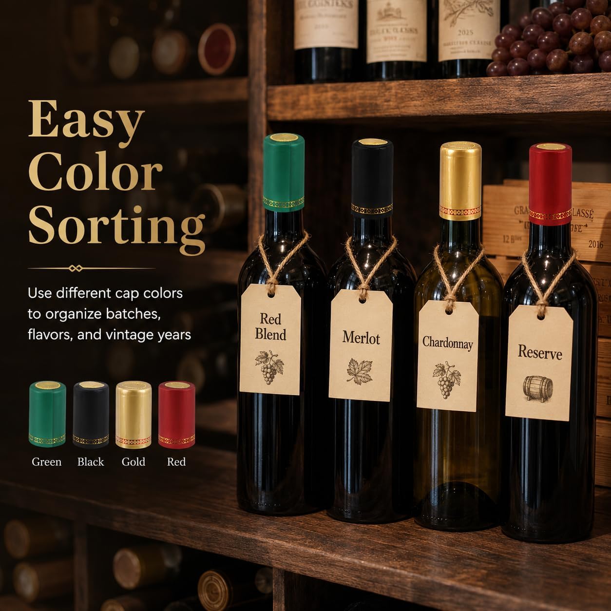 DOITOOL 200 Pcs Wine Shrink Wrap Caps, PVC Heat Shrink Capsules 4 Colors