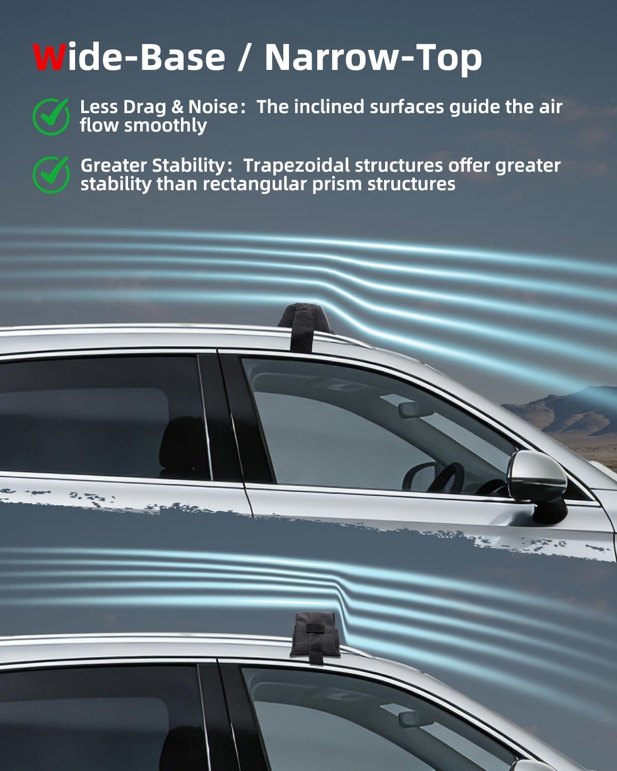 Abahub Soft Roof Rack Pads with 2 Tie Down Straps, 2 Tie Down Ropes, 2 Hood Loops and Storage Bag, for Surfboard, Kayak, Canoe, Heavy Duty Universal Car Roof Racks System - Image 3