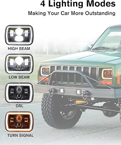 Miniatura 7 de CO LIGHT Faro delantero LED rectangular de 5 x 7 7 x 6 pulgadas brillante luz alta baja DRL ámbar señal de giro compatible con H6054 H5054 Chevy