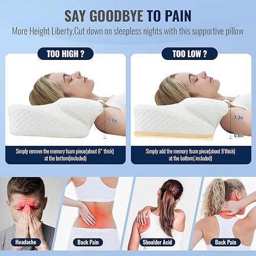 Miniatura 4 de H&D - Almohada cervical cervical para aliviar el dolor de cuello, almohada ortopédica de contorno para comodidad de apoyo del cuello, almohada