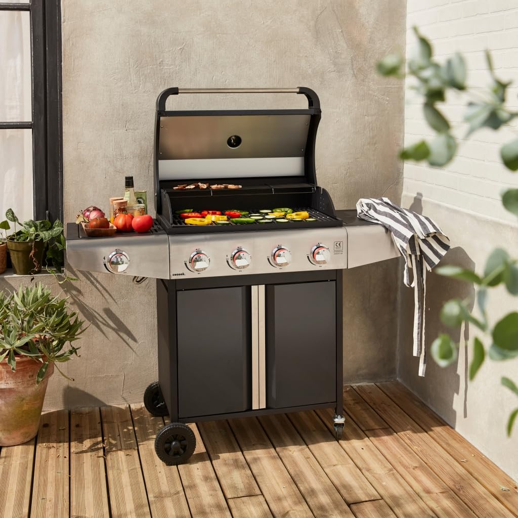Barbecue a gas a 5 fuochi con 1 bruciatore laterale Nero - 136x53.5x109.2 cm