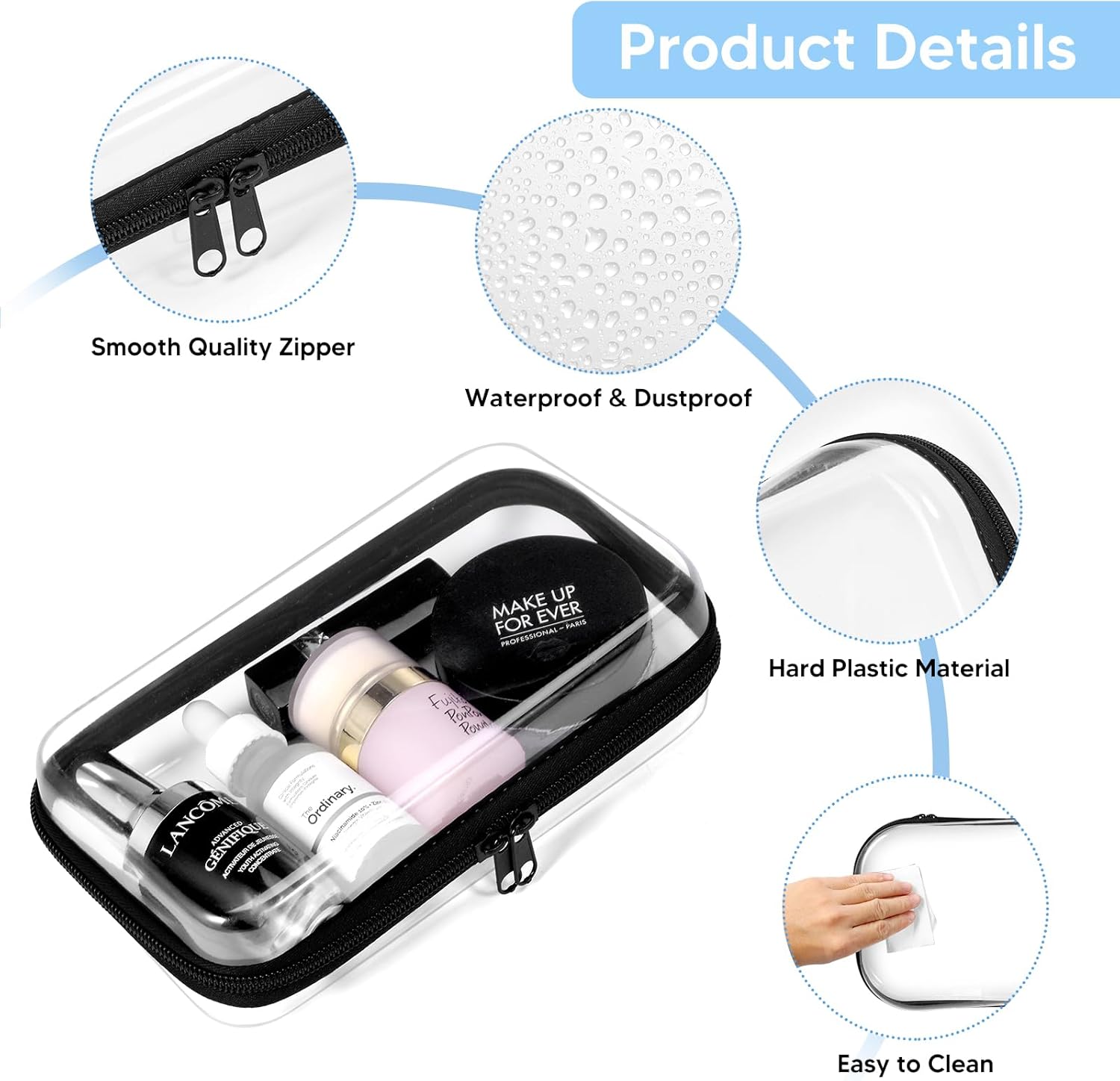 3 Pack Zippered Hard Pouch, Clear Hard Shell Zipper Case, Clear Plastic Storage Box Containers Small Toiletry Bag for Small Items, Toys, Building Blocks, Puzzles, Cosmetics&Stationery, 3 Size - Image 3