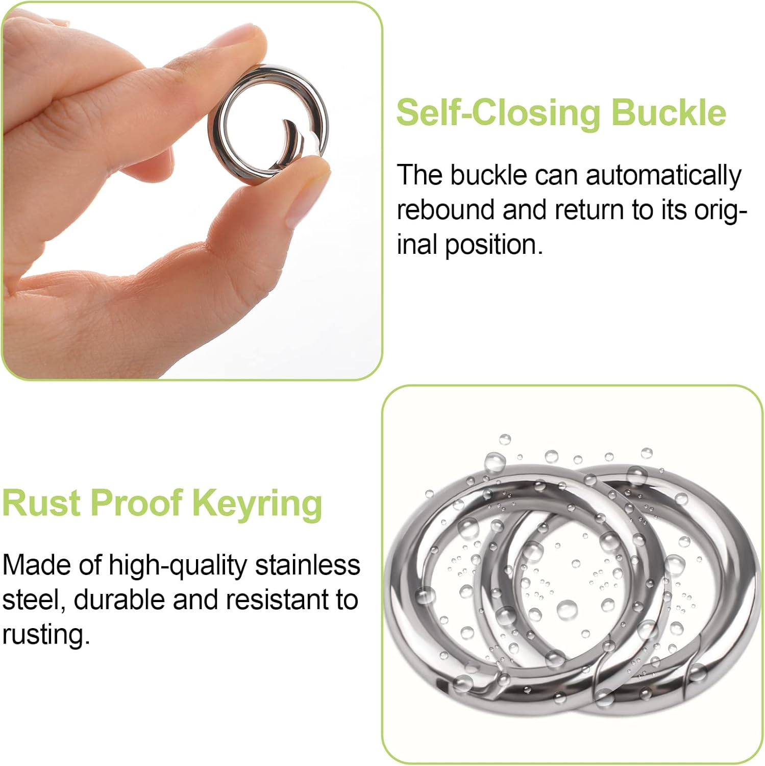 Spring O Rings, 4Pcs Stainless Steel Round Carabiner Snap Clips Spring Snap Keyring Quick Release Multi-Purpose Metal Rings for Bags, Keys, Pets (16mm, Silver) - Image 4