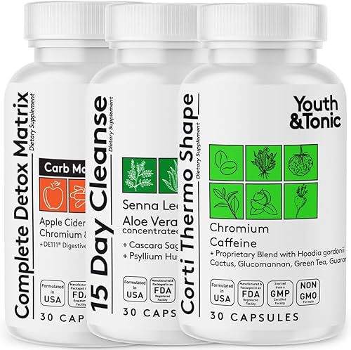 Youth & Tonic Thermogenic Corti Thermo Shape 15 Day Colon Cleanser & ACV Detox  para desintoxicación de energía y metabolismo  90 pastillas