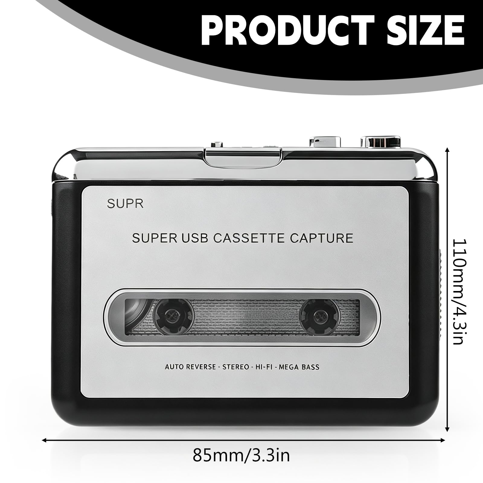Magnétophone Portable, Lecteur de Cassettes Portable, Convertisseur Audio USB Cassette vers MP3, Lecteur de Cassettes avec Prise Casque 3,5 mm, Mini Magnétophone pour Ordinateur Portable (Noir)
