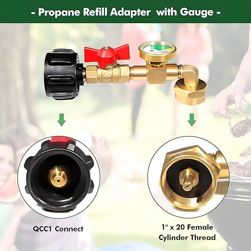 Miniatura 2 de Detoypapa Adaptador de repuesto de propano con medidor y válvula de control para tanques de 1 libra, adaptador de codo de propano QCC1 botella de 1
