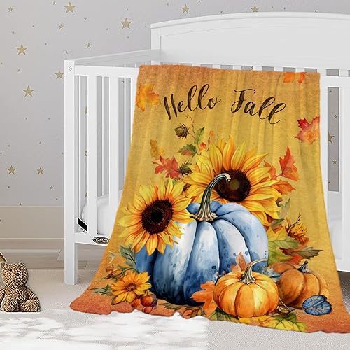 YeeJu Manta decorativa de otoño, tamaño pequeño, naranja, para Acción de Gracias, calabazas, girasoles, manta de bebé para cuna, suave, ligera, disponible en Yaxa Venezuela
