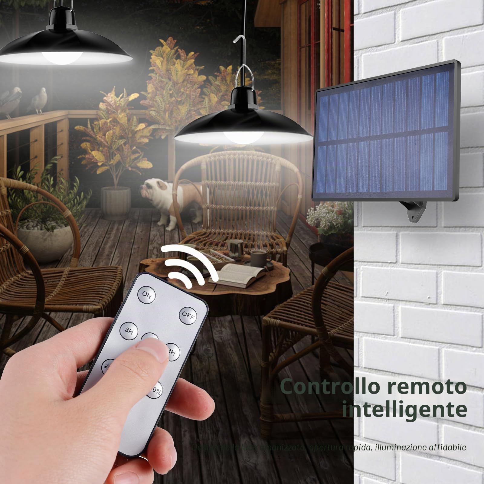 Lampade solari per interni ed esterni, lampada solare con telecomando, lampada a sospensione LED solare IP65 resistente all'acqua, lampade solari per esterni con cavo da 10 m, lampada a sospensione