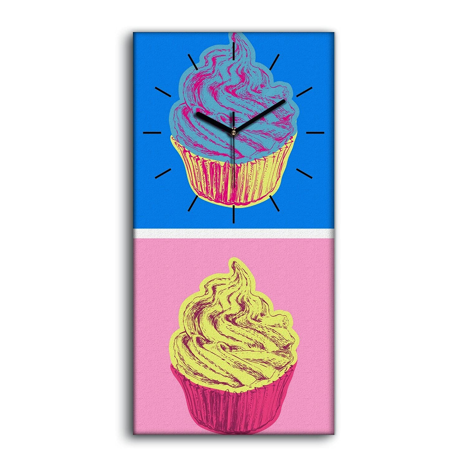Horloge sur toile 30x60cm de style abstrait avec des tarts colorés