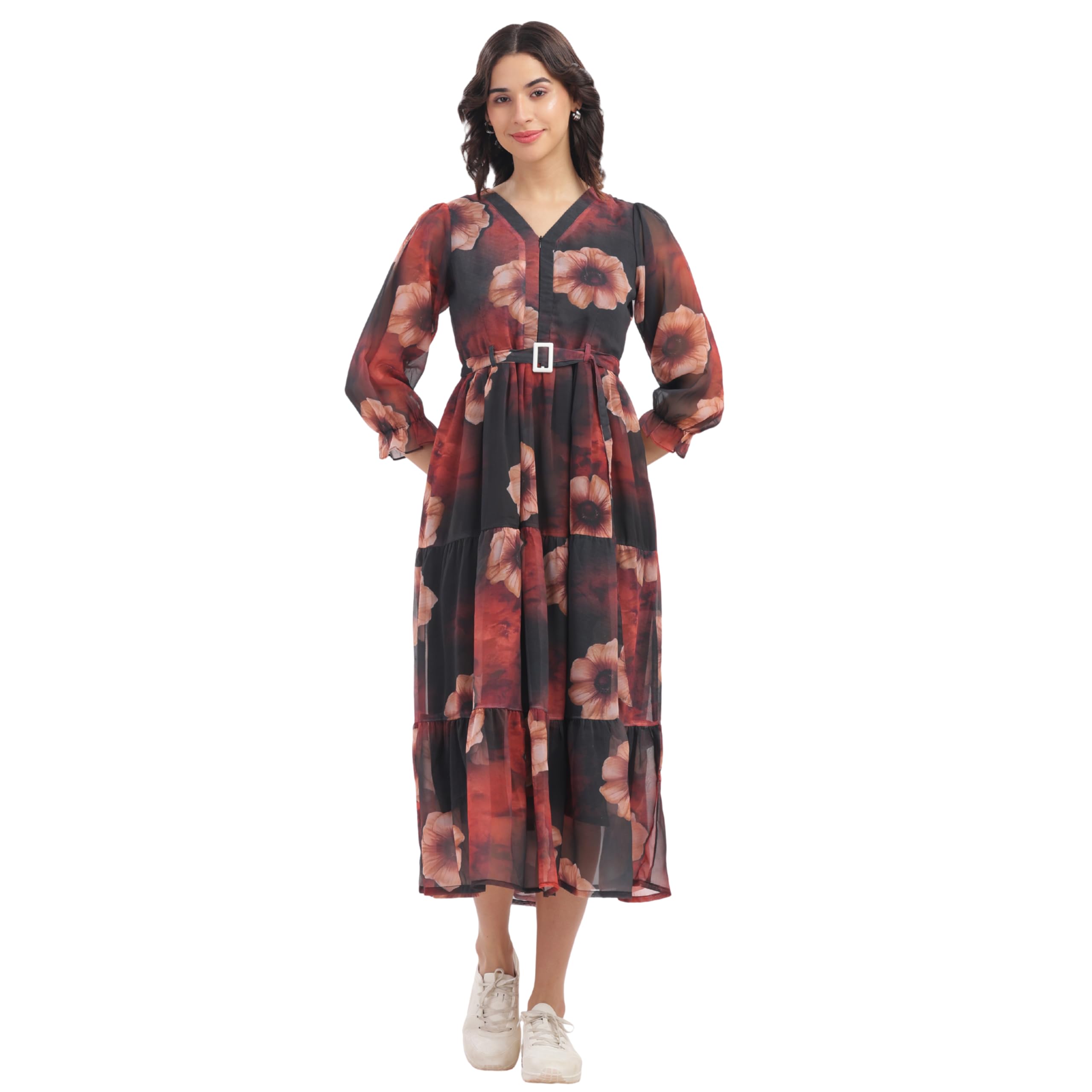 Premium Midi Feeding Dress for Women | Floral Nursing Friendly Maternity Wear with Front Zip & Belt | Comfortable Pregnancy & Postpartum Midi Dress for Daily Use-image-39