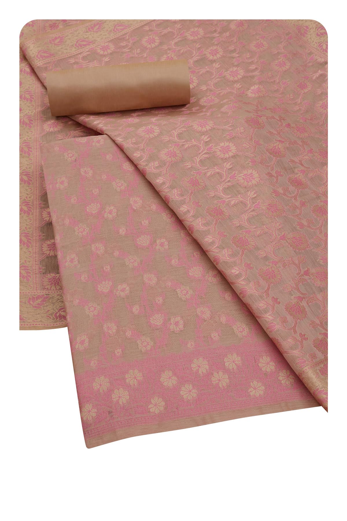 Womens Beige Chanderi Floral Print Unstitch Dress Material With Zari Woven-image-28