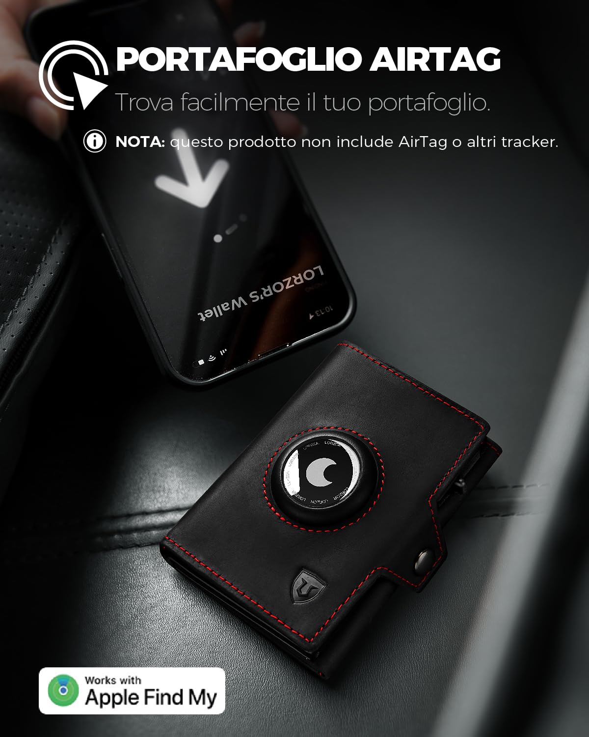 LORZOR® Portafoglio Airtag, Portacarte Uomo di Pelle Vera, Portafoglio Uomo Slim con Porta Carte di Credito e Portamonete, Portacarte Airtag con blocco RFID, per 10 Carte, Moderne