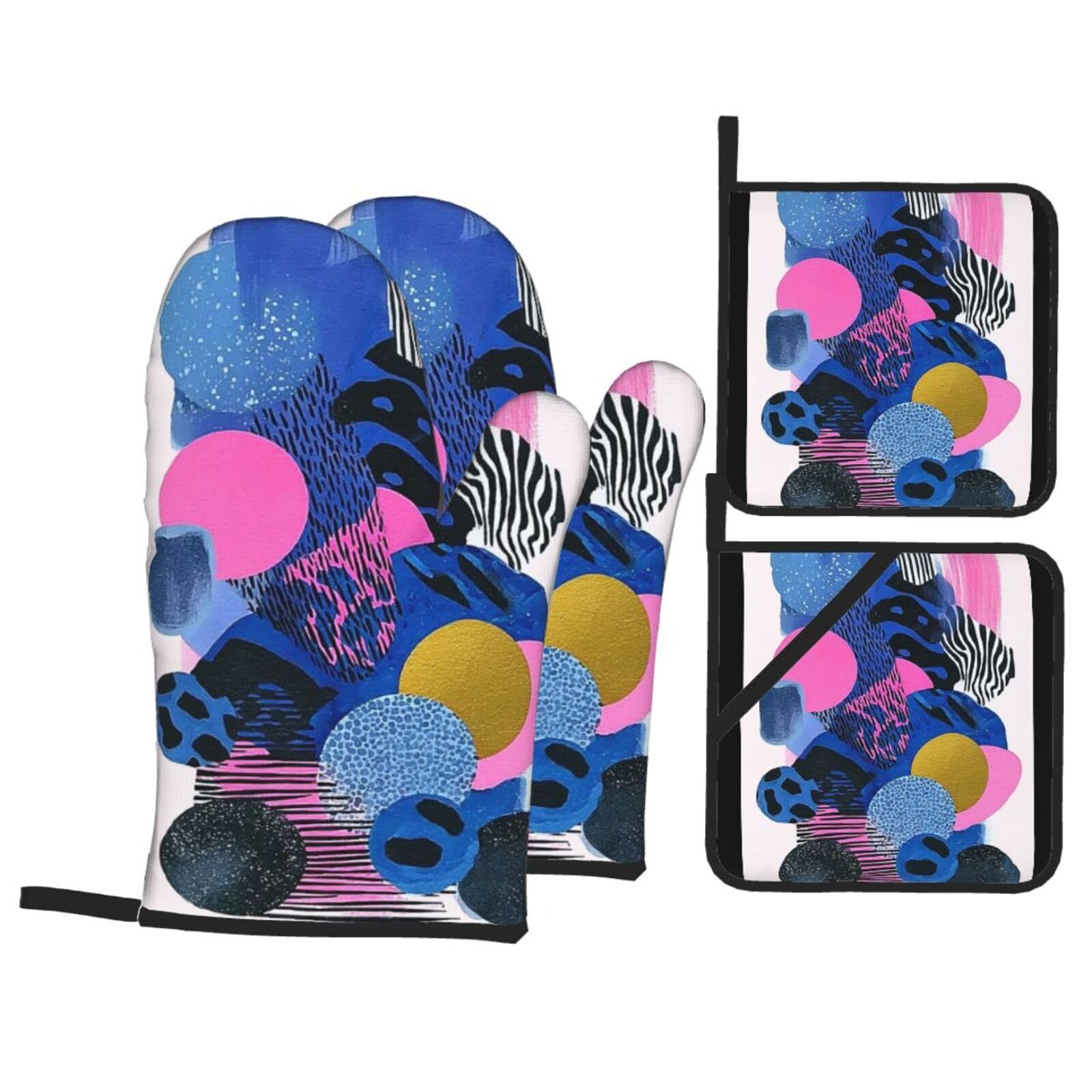 Guantes Horno Profesional Rosa Negro Manoplas Horno Almohadillas Aislantes Juego De 4 - Acolchado Resistente al Calor, Flexible,Cocina multipropósito