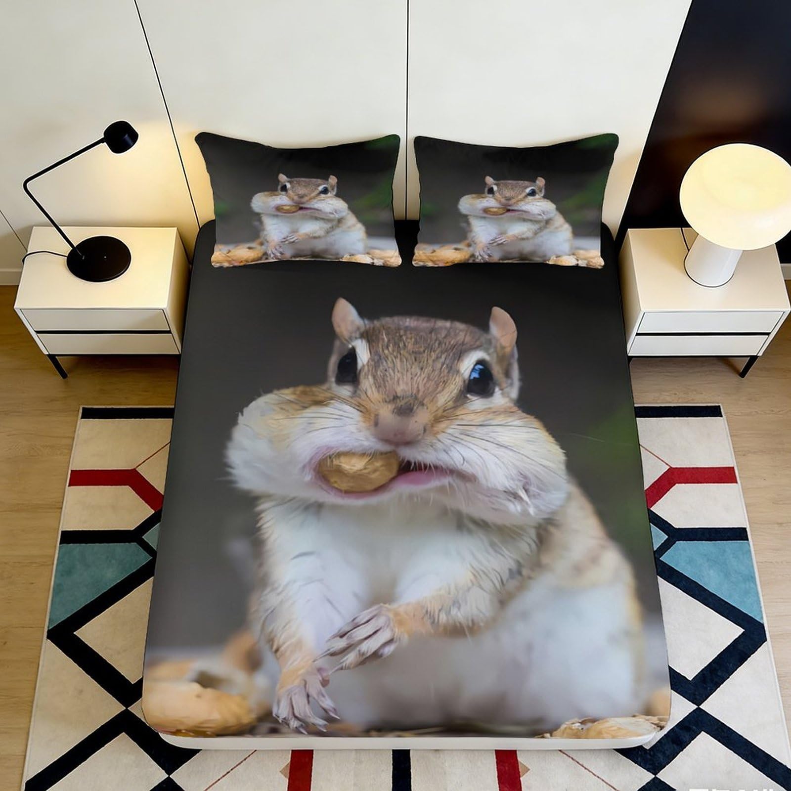 3D Printed Squirrel Fitted Sheet Microfiber Animal Cartoon Bed Cover for Bedroom Dorm Mattress Protection Decor 90x200x25cm