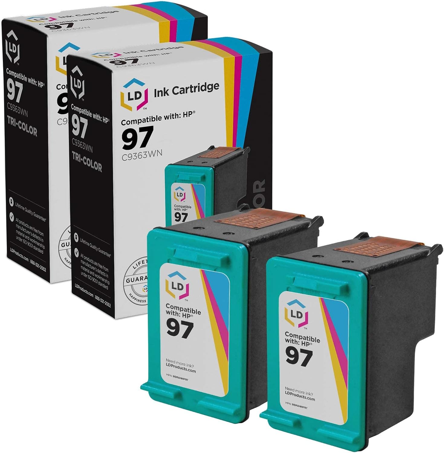 LD Products Remanufactured Compatible Replacements for HP 97 Ink Cartridges HY (2 Pack -Tricolor) Compatible with the Following DesignJet 5940, 5940xi