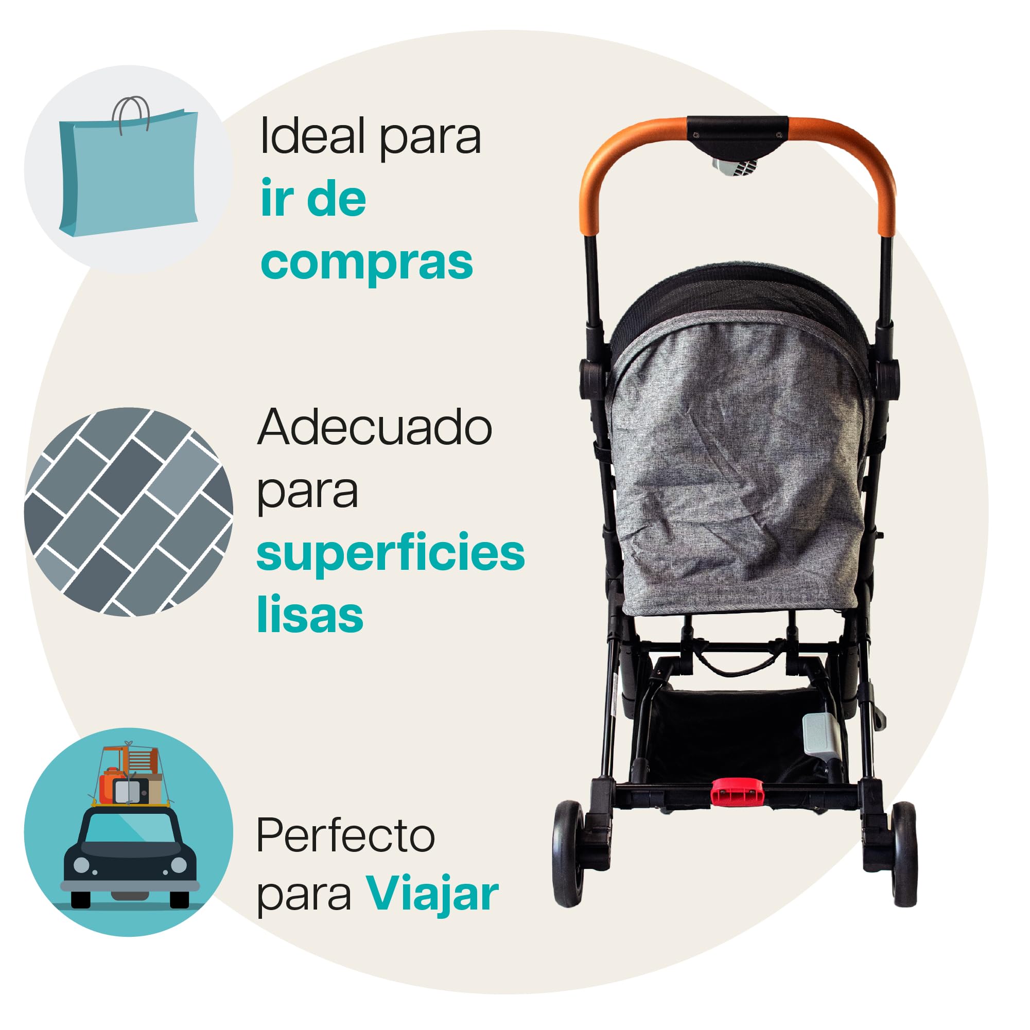Innopet City carrito gris - Cochecito compacto para perros y gatos hasta 11kg, plegado con una mano, barra de cuero sintético y diseño ligero de 4 ruedas