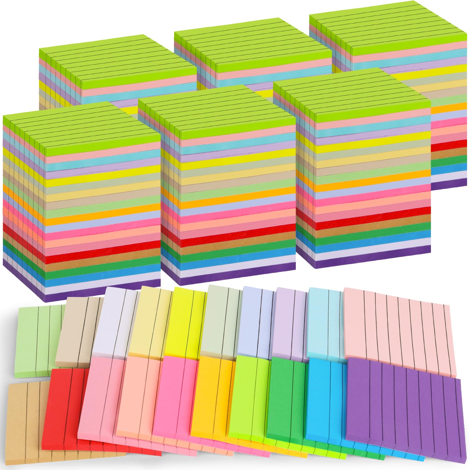 100 Stück linierte Haftnotizen, Großpackung, 7,6 x 7,6 cm, selbstklebende Notizblöcke, bunt, in 20 Farben, selbstklebendes Papier, Memo, 50 Blatt/Block, einfach zu verschicken, für Büro, Zuhause