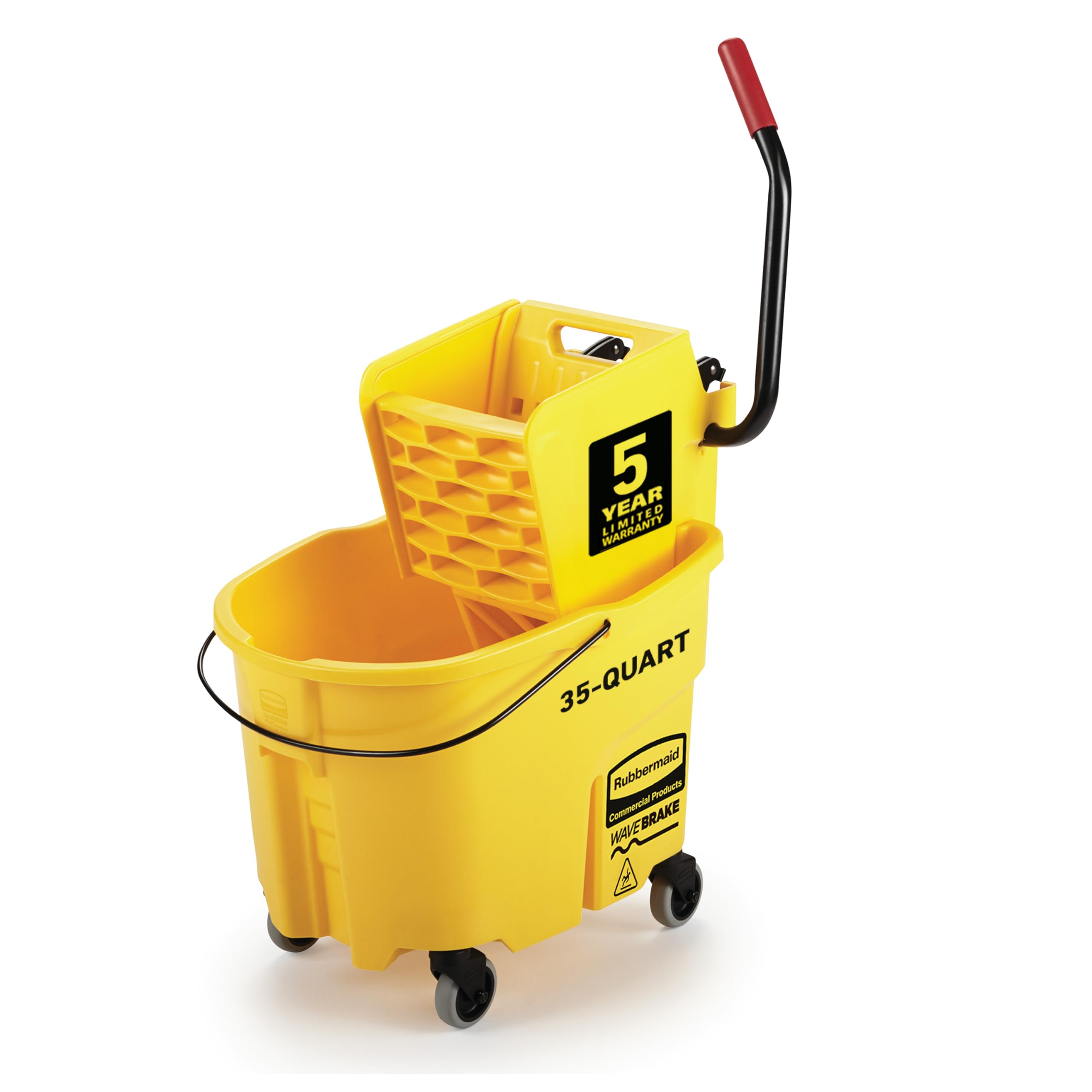 WaveBrake 35 Qt. Side-Press Mop Bucket and Wringer Combo on Wheels Yellow for Professional/Industrial/Business Heavy-Duty Floor Cleaning/Mopping