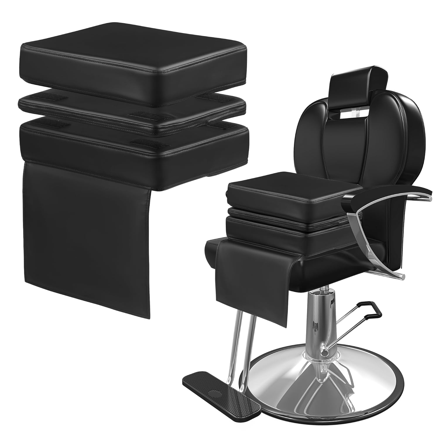 HOMBYS Adjustable Kids Booster Seat for Barber Chair - Leather Salon Cushion, 3 Heights for Ages 3-10, 14.5x11 Ergonomic Lift