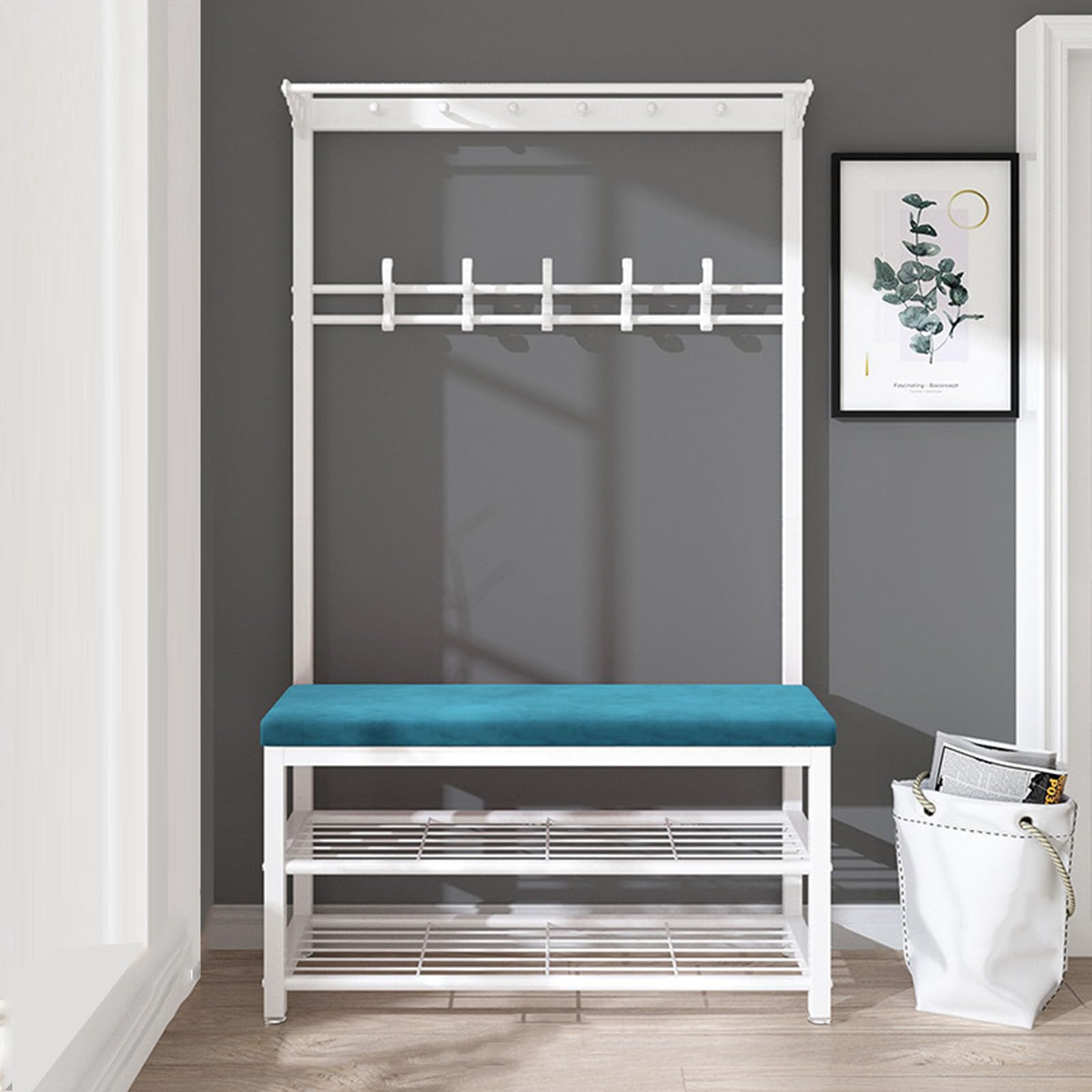 MSHGSKU Industrial Entryway Hall Tree Coat Rack with Shoe Storage Bench Freestanding nizer with Hooks for Small Apartment