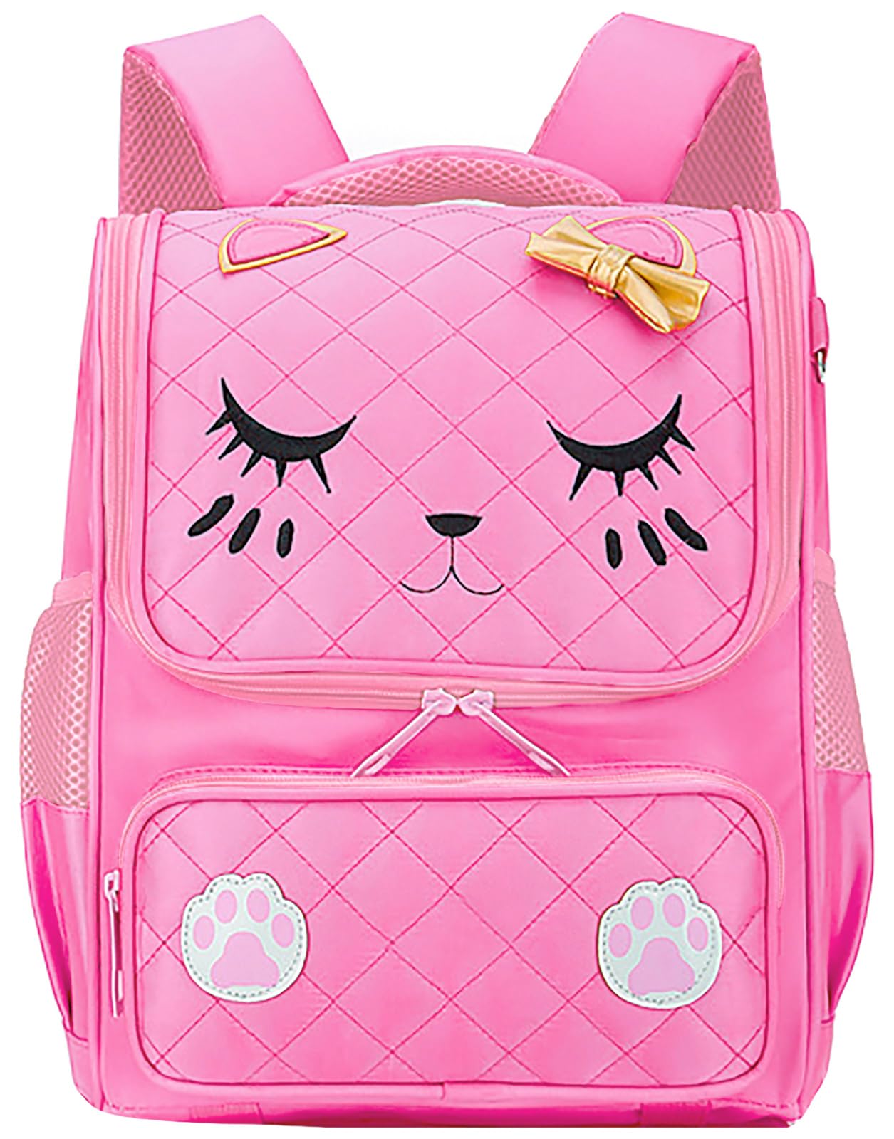 FEWOFJ Cute Cat Face Backpacks for Teen Girls, Kids Backpack for Toddler Girl Preschool Bookbags Elementary School Bags - Pink