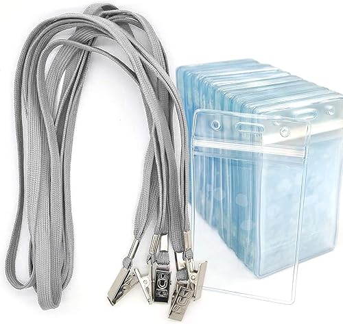 Bird Fiy Lanyards - Lote de 50 cordones con clip de Bulldog y 50 unidades de plástico transparente resistente al agua para etiquetas de nombre