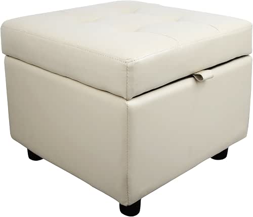 H&B Luxuries Tufted Leather Square Flip Top Storage Ottoman Cube