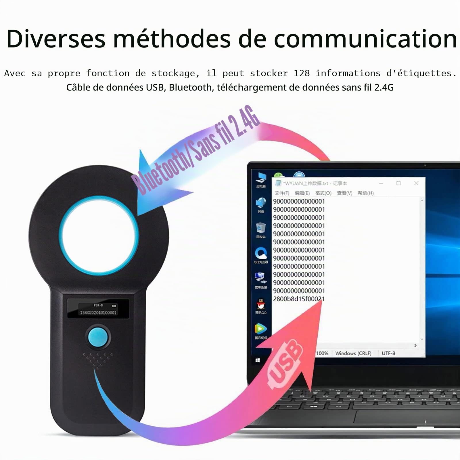 Lecteur de Puces pour Animaux,Detecteur de Puce, Lecteur de Puce pour RFID Scanner 134,2KHz/125KHz Portable Puce avec Affichage OLED pour Lecteurs ISO11784/11785/FDX-B/EMID