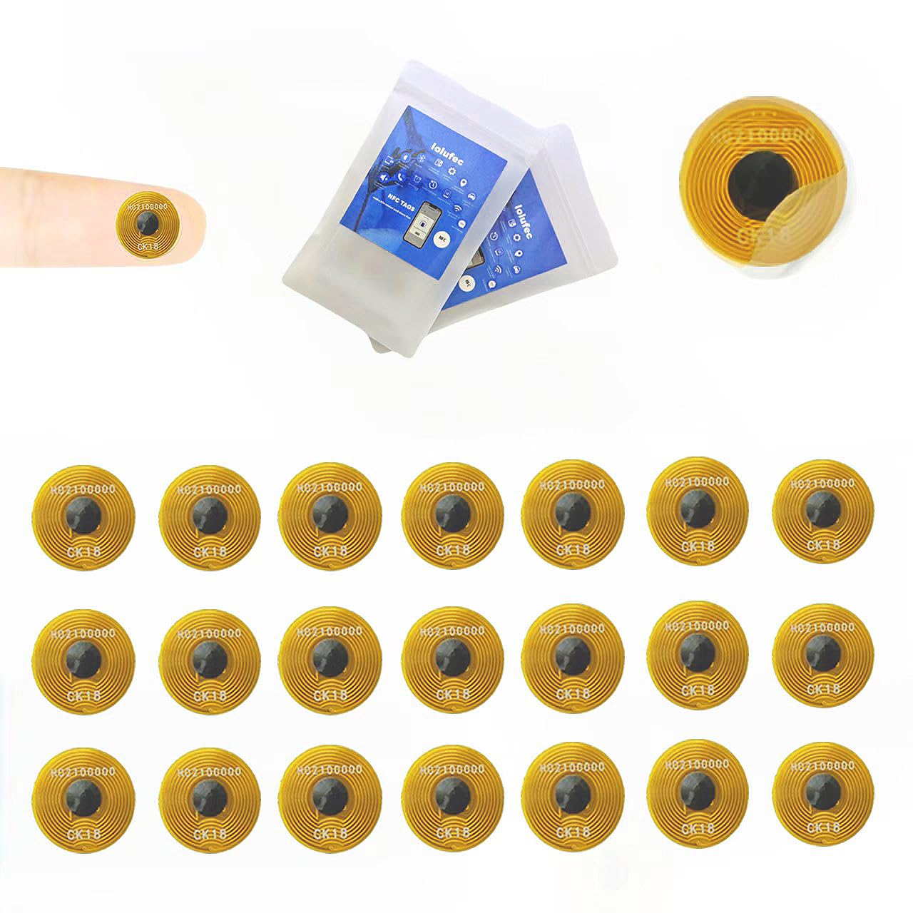 18 Pcs NFC Tags NTAG215 FPC Tag Flexible Smart Nail NFC Stickers NFC Electronic Tag Key Tags Waterproof Programmable RFID Sticker,10mm Round,NFC Tags for Phones, Amiibo,Wearables, Automation