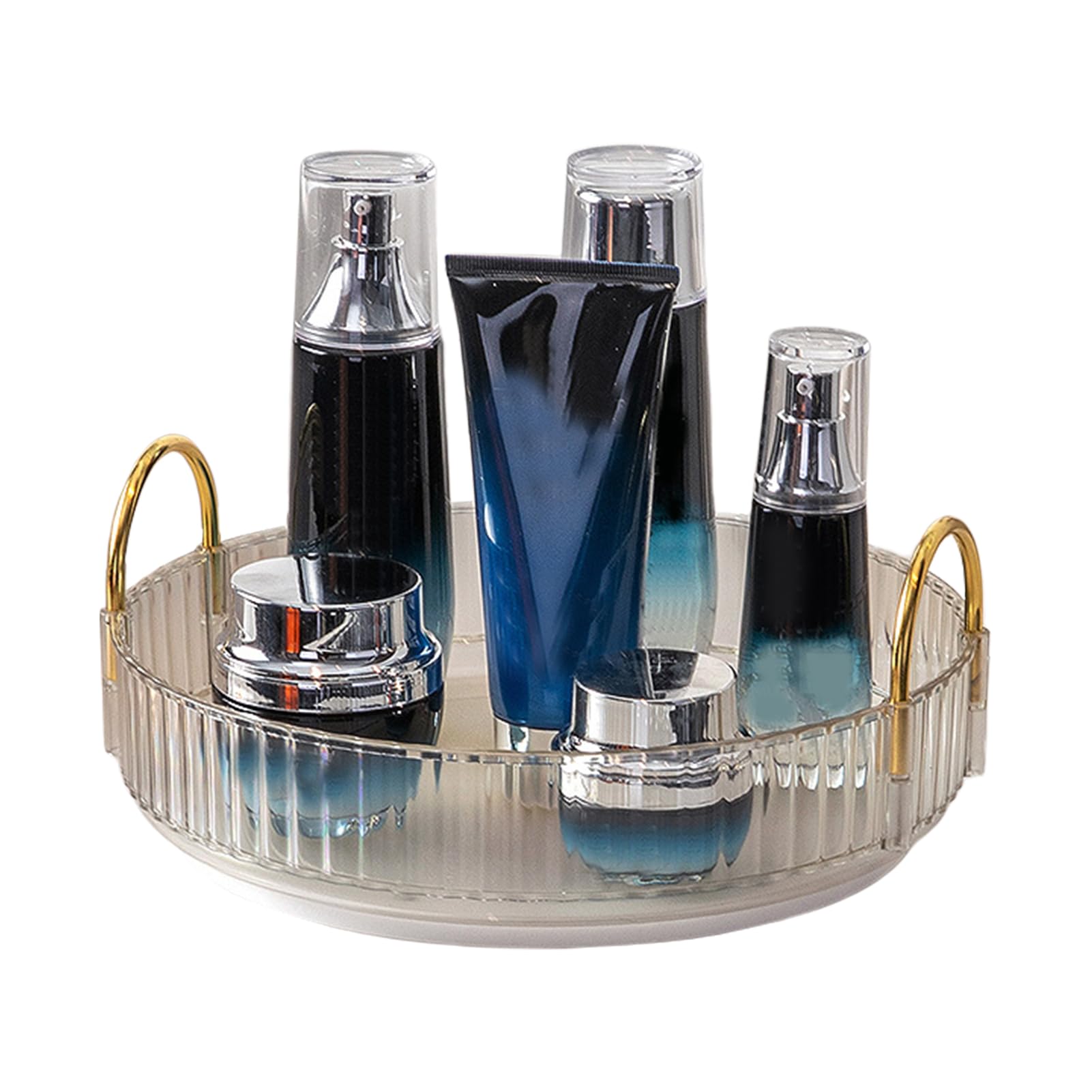 BSOMAM 360 Rotating Makeup Organiser,Cosmetic Storage Skincare Makeup Spinning Holder Lipsticks Brushes Perfume Display Stand Box for Vanity Desk, Dresser, Bathroom (Clear 1Tier)