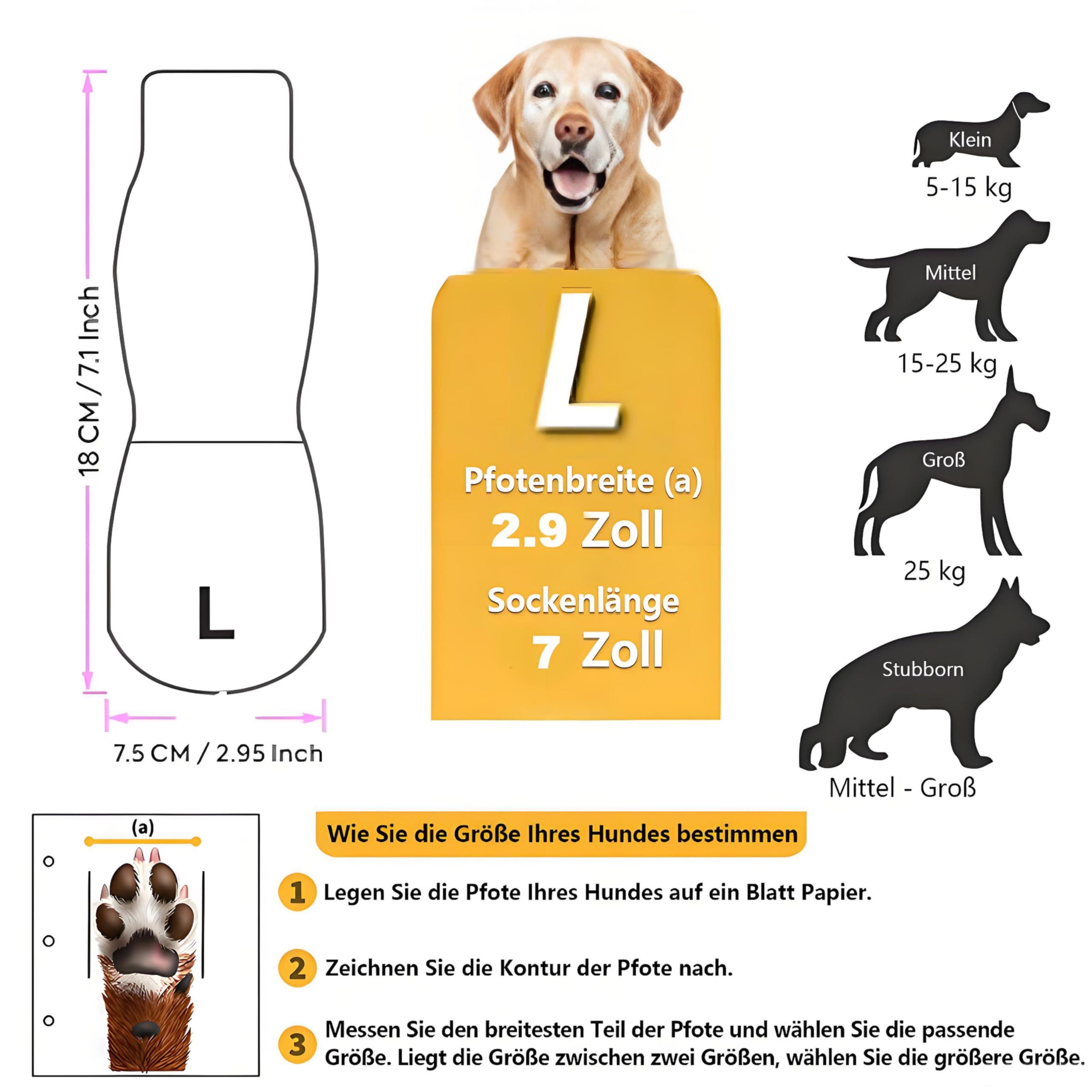 Lot de 2 paires de chaussettes antidérapantes pour chien - Protection des pattes de chien - Protection contre la chaleur - Avec fermeture réglable et bande réfléchissante - Contrôle complet de