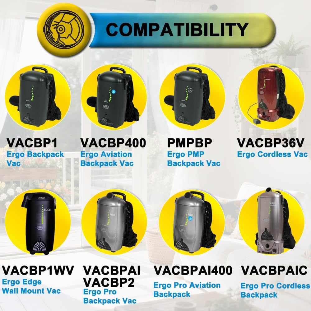 15 Pack Replacemet for Atrix Vacuum Bags, compatible with Atrix Ergo Backpack 8-Quart Vacuum Models# VACBP1 VACBP36V VACBPAI, HEPA Fleece Filter Bags, Part# VACBP6