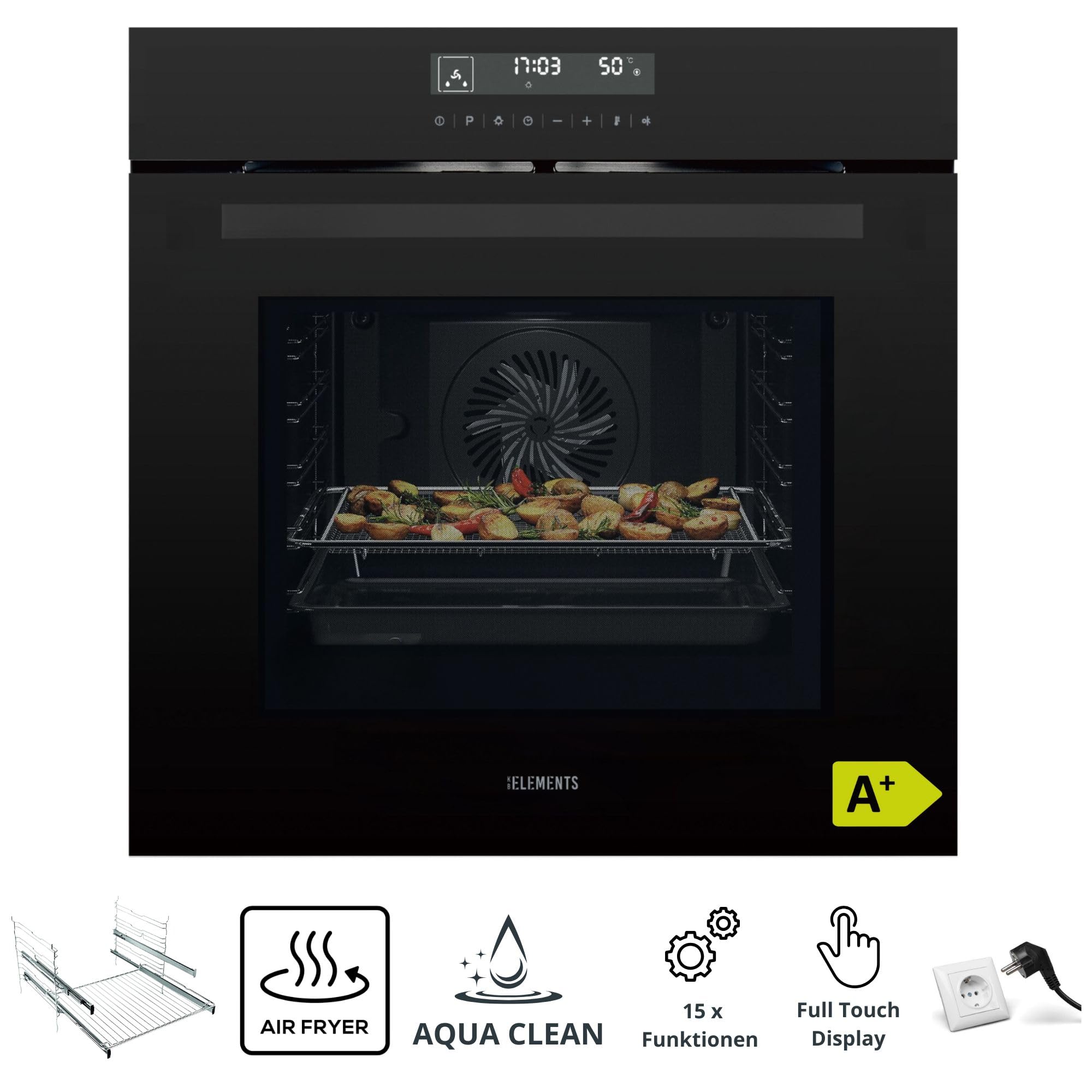 Autarkes Herdset | 60cm Einbaubackofen | Air Fry Funktion | 90cm Induktionskochfeld | Induktionskochfeld mit zwei Flexzonen | Grill | Heißluft | AQUA CLEAN | 14 x Funktionen