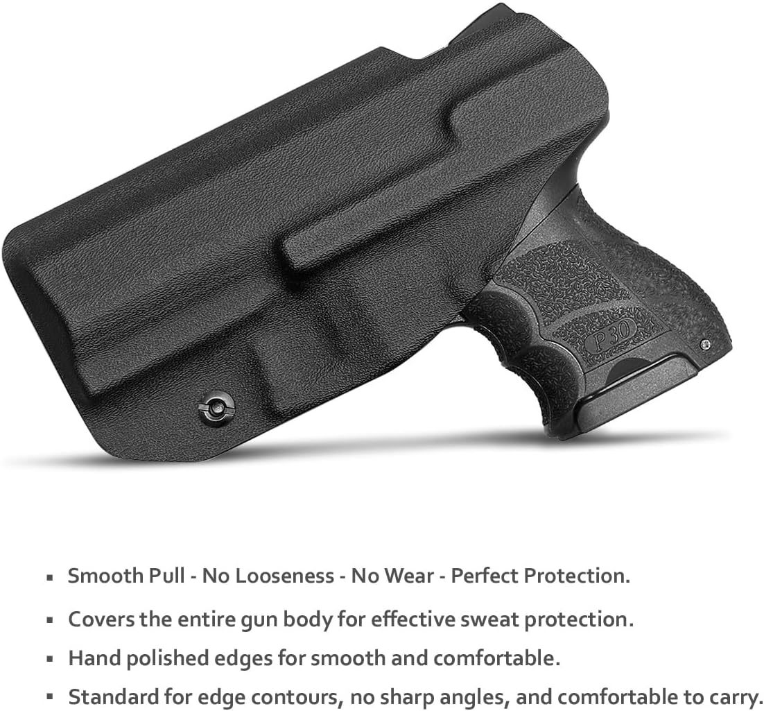 HK P30SK Holster, Kydex IWB Holster for Heckler & Koch (H&K) P30SK 9mm Pistol - Inside Waistband Concealed - H&K P30SK Gun Accessories - Adj. Cant Retention - Cover Mag-Button - No Wear - No Jitter