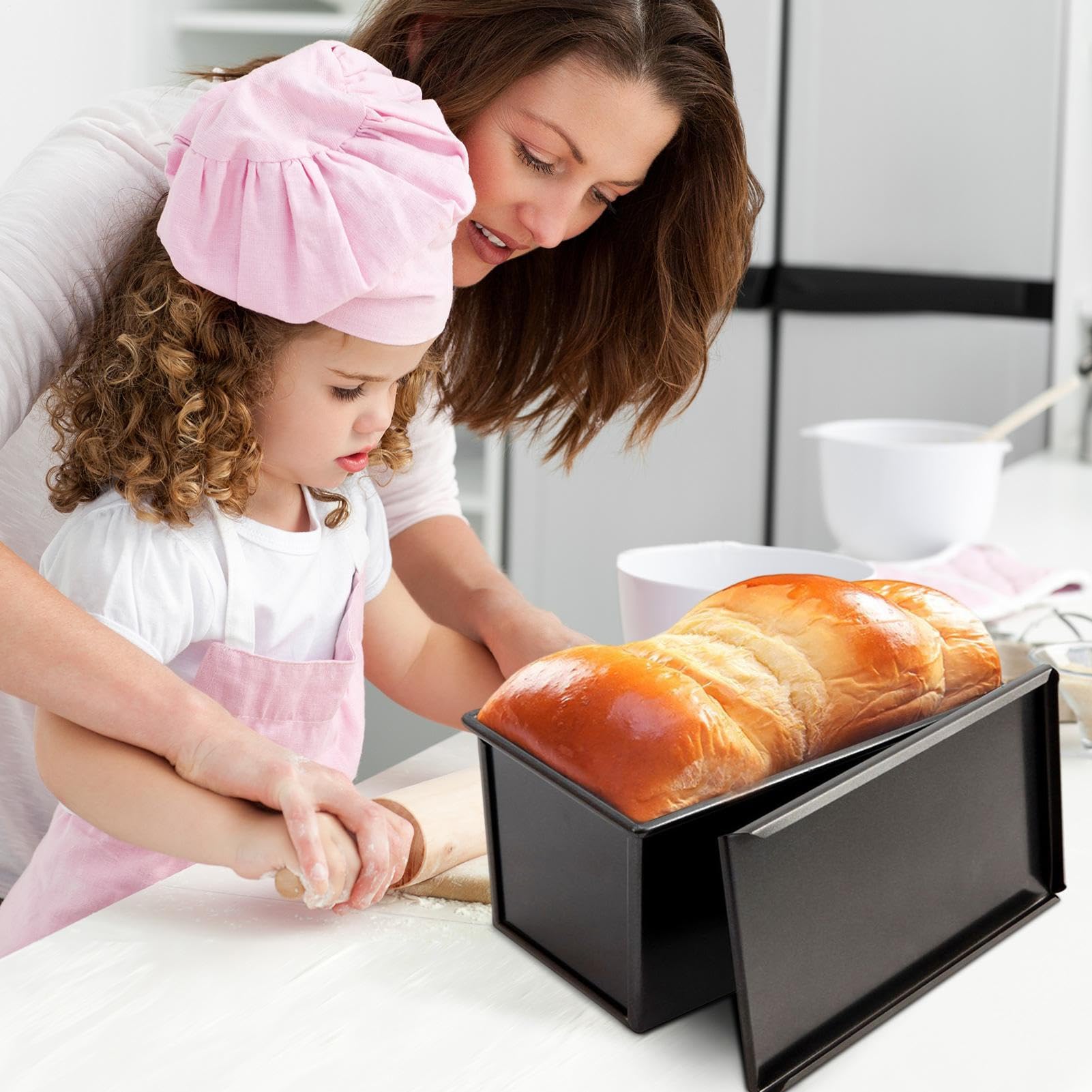 Teglia per pane con coperchio, in lega di alluminio, antiaderente