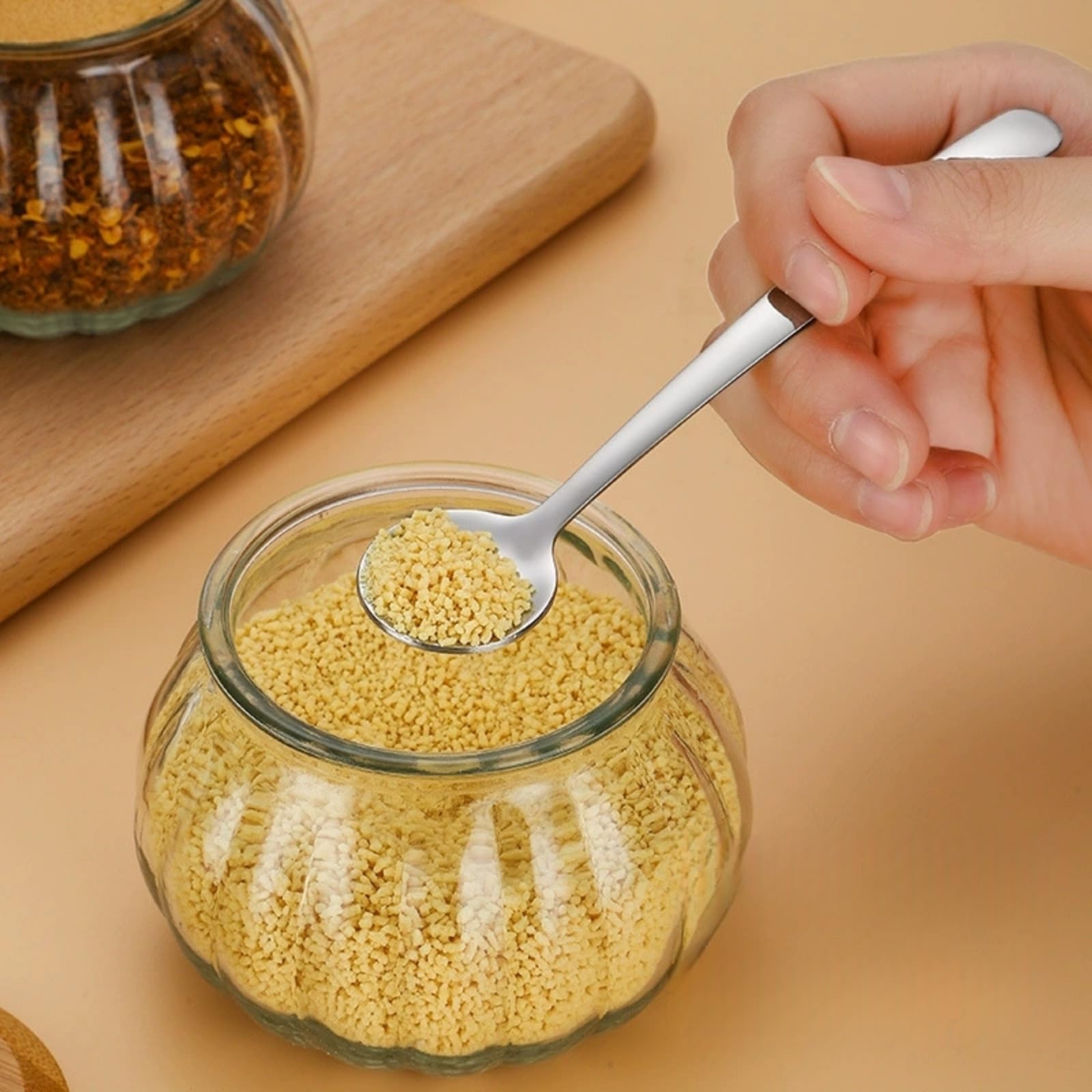 8 Mini-Gewürzlöffel Aus Edelstahl – 9 Cm & 7,5 Cm, Perfekt Für Gewürzgläser, Salz & Zucker