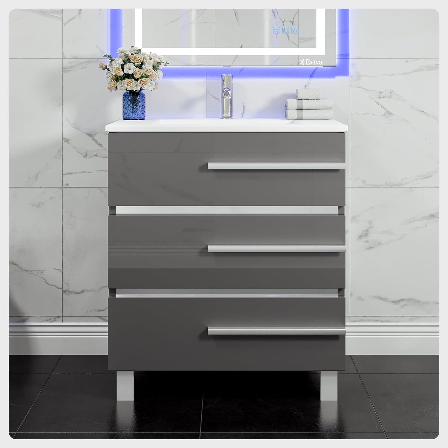 Amazon.com: Eviva Deluxe Freestanding Bathroom Vanities - Grey 32 inch ...