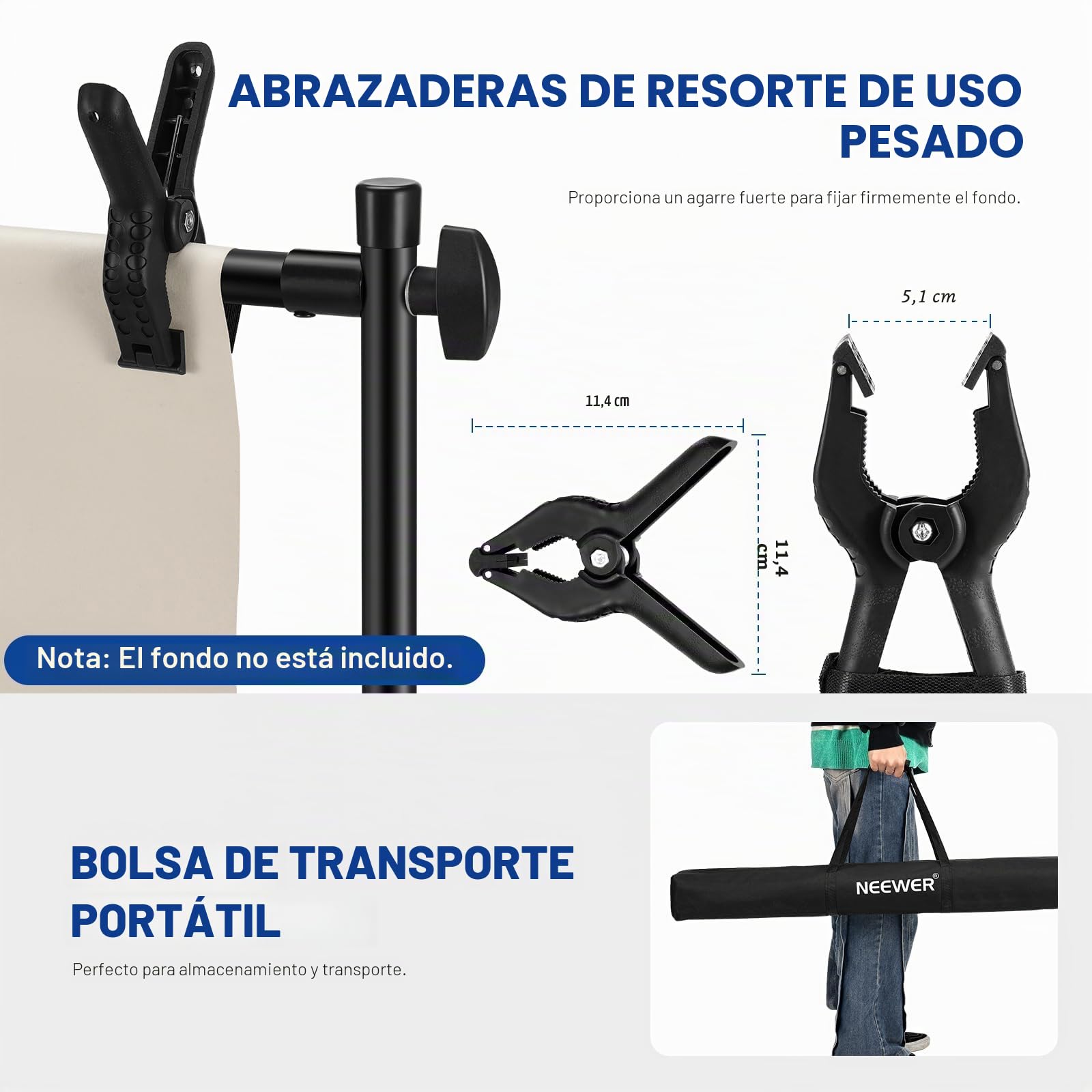 NEEWER Soporte de telón de fondo resistente con bases ampliadas, soporte de fondo de 10 x 8 pies con 4 barras transversales, 2 postes telescópicos, 4 clips de resorte y bolsa de transporte para sesión