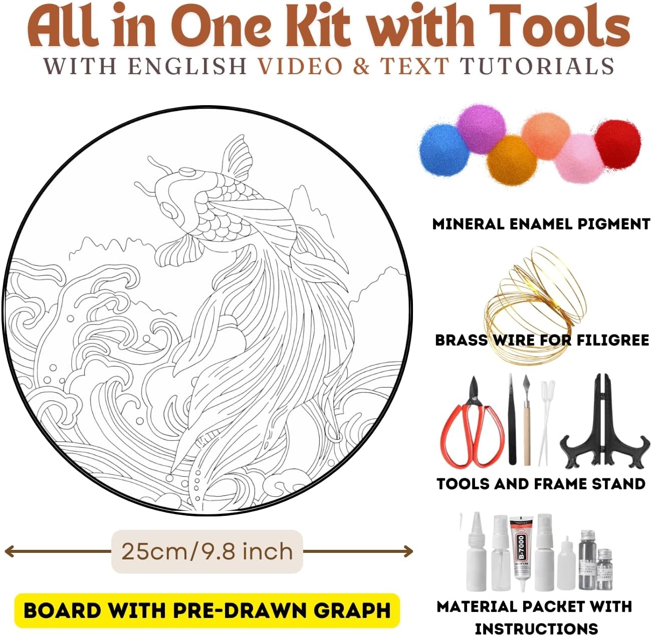 Cloisonne Filigree Enamel Paint by Numbers Kit, All in One with Tools, DIY Craft, Starter Set for Adults and Beginners, Easy Instructions, Hobby for Adults Teens Elderly Handmade Home Decor Gifts