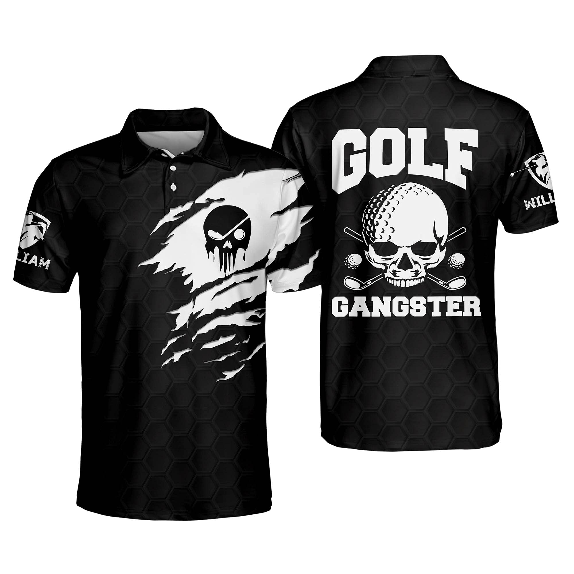 Buy Personalized 3D Funny Skull Tattoo Golf Polo Shirts for Men Golf