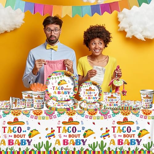 Miniatura 4 de GREHUMOR Taco Bout a Baby - Vajilla de revelación de género de 141 piezas, decoración de fiesta de cactus, sombrero de vaquero, suministros de