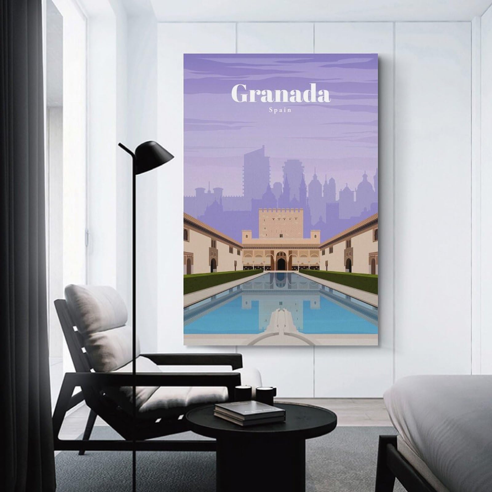 Junmoney Travel to Granada Wall Picture Print, 20x30inch(50x75cm), for Flats, Guest Rooms Or Compact Rooms, Decorative Canvas Decor for Home Updates