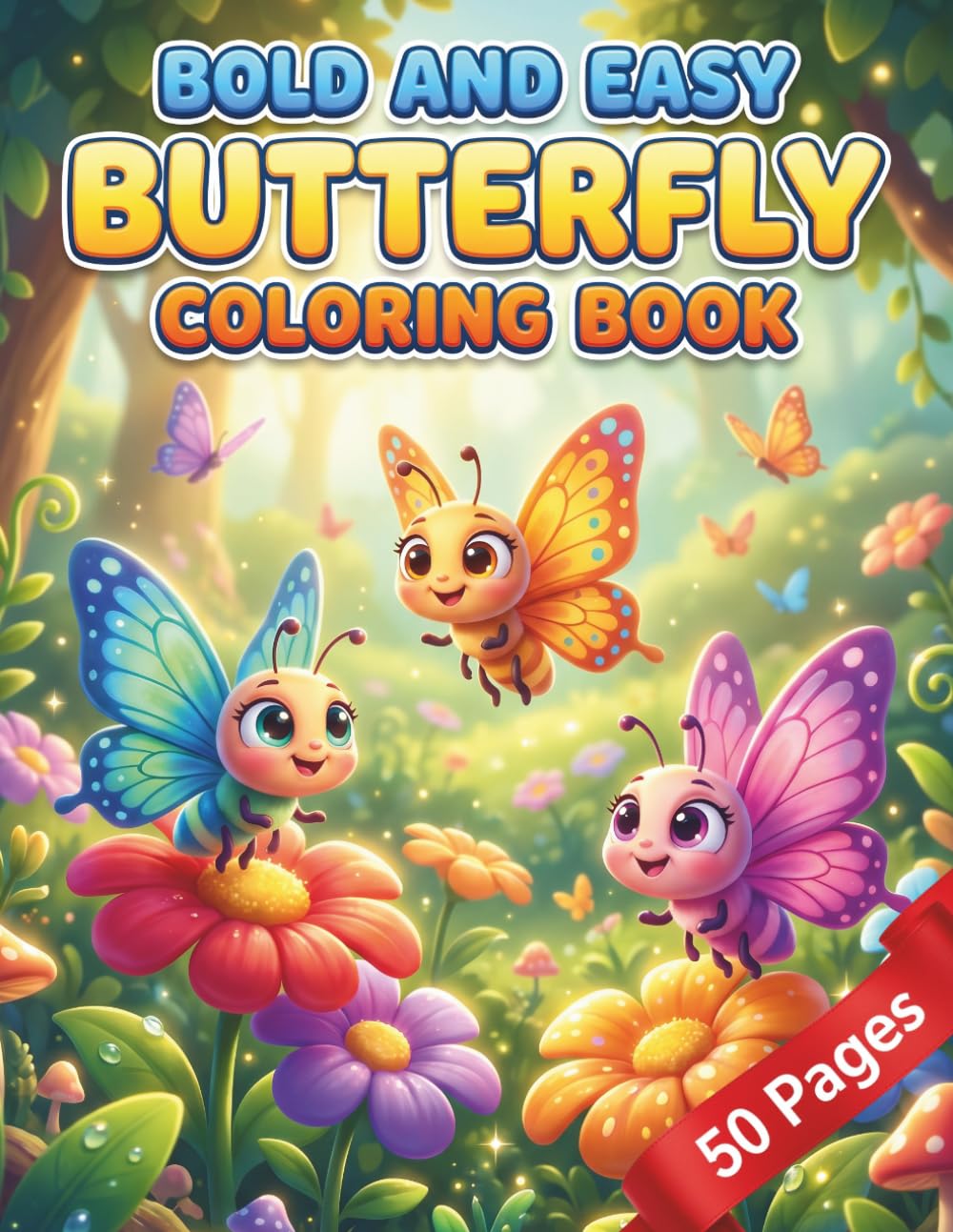 Bold and Easy Butterfly Coloring Book: Simple Designs with Thick Lines, Flowers and Nature For Kids Ages 3–8 A Cute and Easy Coloring Book for Toddlers, Preschoolers and Beginners