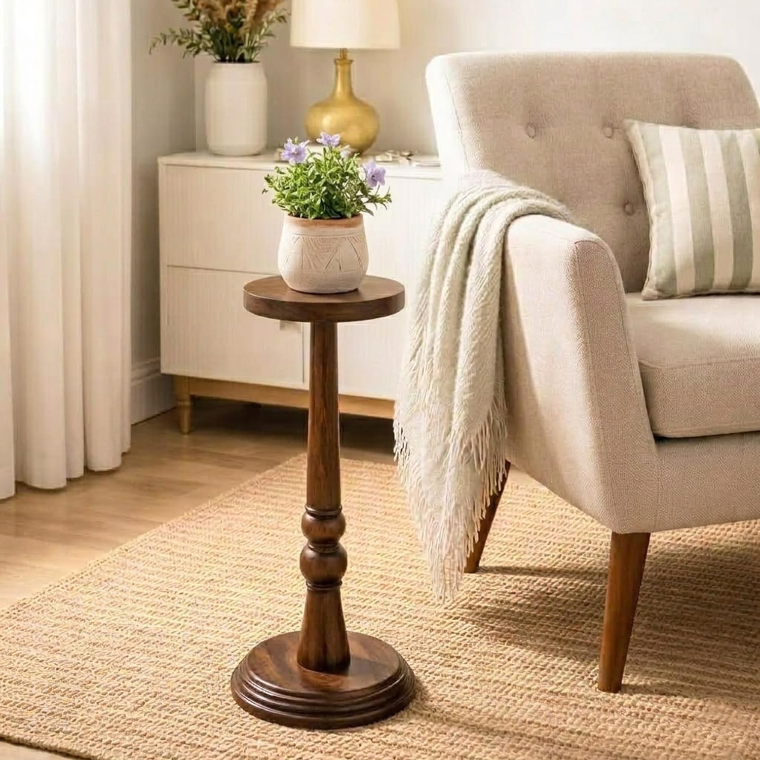 Onlinecraft Wooden Drink Table for Round Shape Candle & Padestal Design Stool for Bed Side Sofa Side Drink Table Nightstand Table Cup Stand Table, Home frnishing Decor Table-image-11