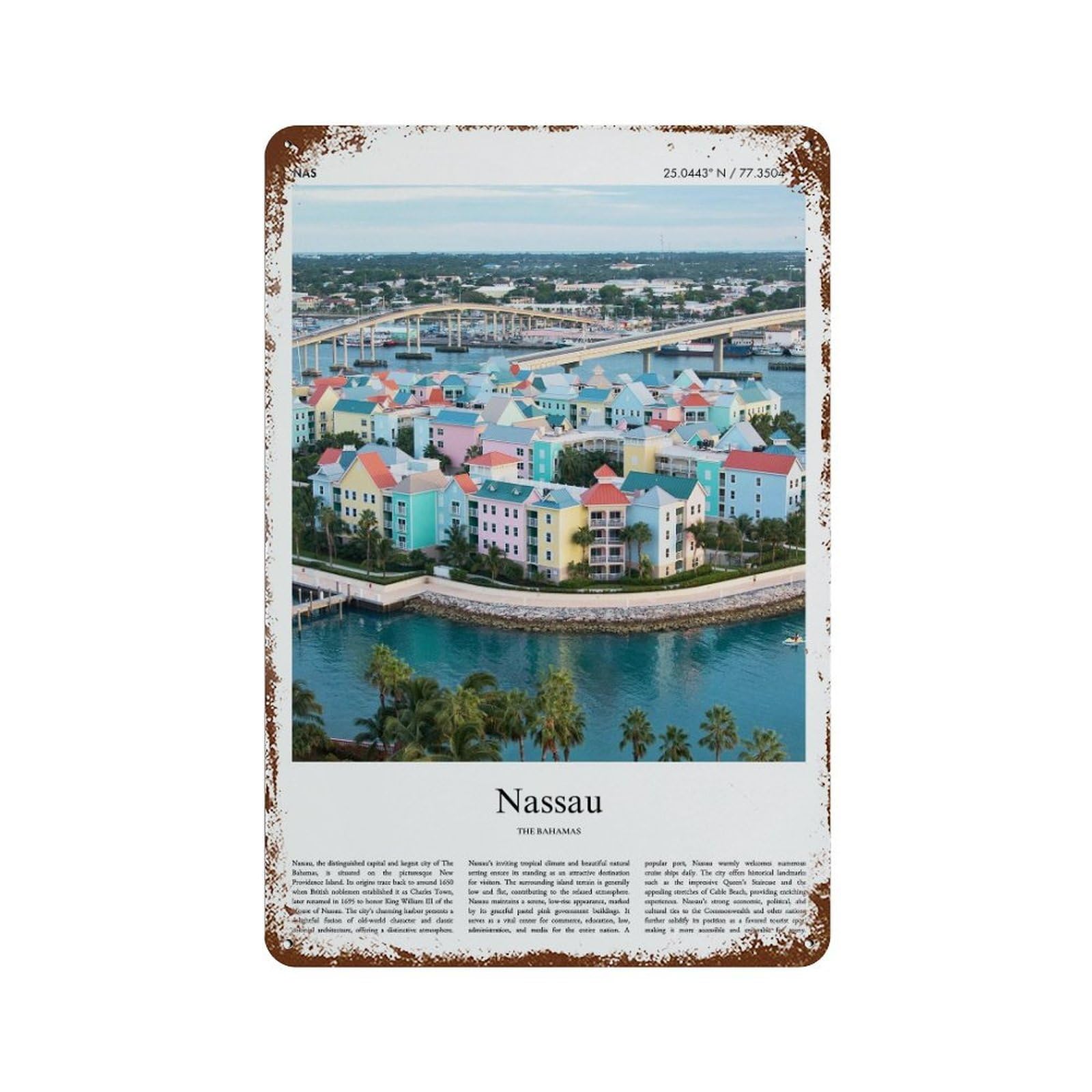 xiaoxiaoshen Nassau The Bahamas City Scenery Wall Decor Art Metal Tin Poster Modern Home Decor Art Home Bar Shop Decorations Vintage Sign 30x20cm